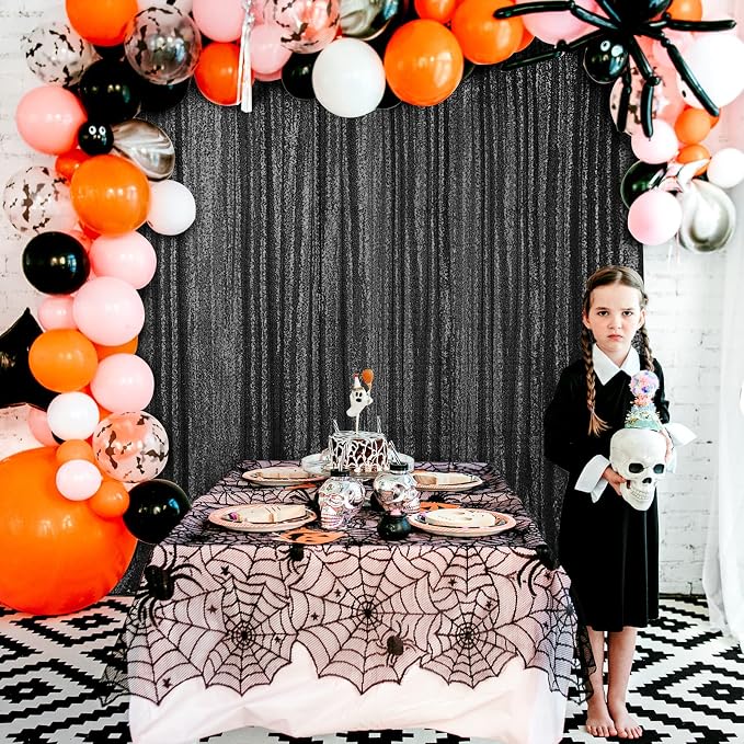 Hahuho Black Sequin Backdrop Curtain, Party Decoration（2 Panels, 4FT x 8FT - Image 4