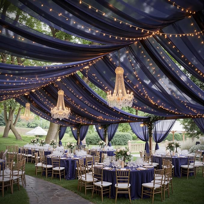 6 Panels Navy Blue Ceiling Drapes - Image 2