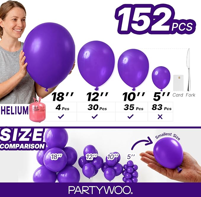 PartyWoo Dark Purple Balloons 152pcs Royal Purple Color 18 12 10 5 Inch | 18 12 - Image 7