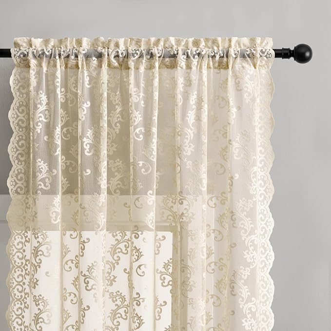 Beige Lace Vintage Paisley Floral Curtains - Image 3