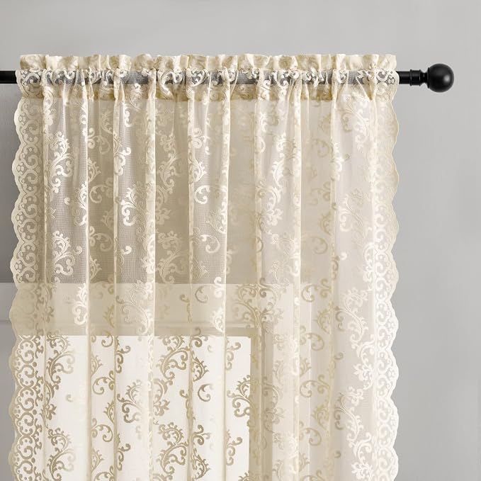 FOLKSIDE Beige Lace Curtains - Image 3