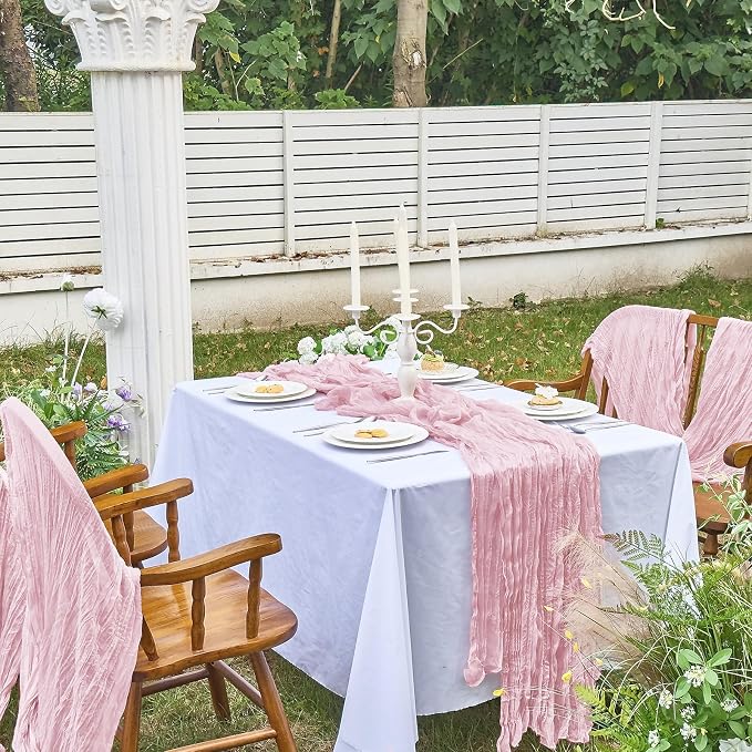 IVAPUPU 4 Pcs Cheesecloth Table Runner - 10ft Pink Boho Gauze Cheese Cloth - Image 7