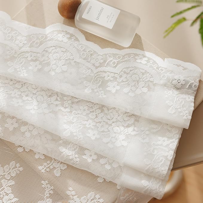 Anmao Vintage White Lace Curtains 120 Inches Long 2 Panels, Romantic Elegant - Image 8