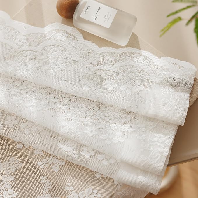 Anmao Vintage White Lace Curtains 96 Inches Long 2 Panels Set, Romantic Elegant - Image 7