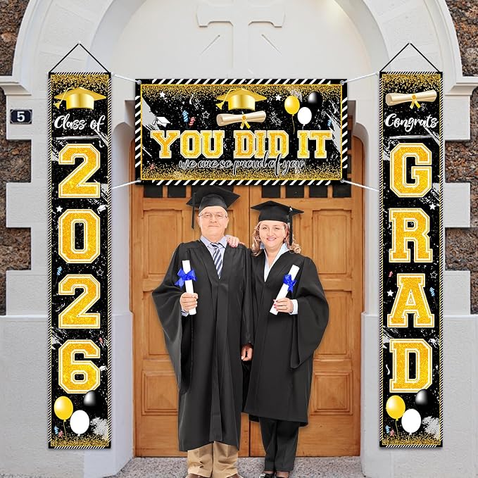 Black and Gold Graduation Decorations Class of 2026 Congrats Grad Banner Grad - Image 5