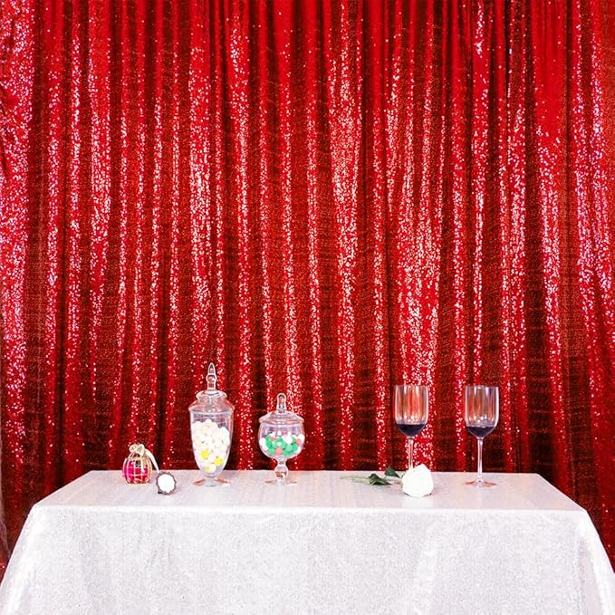 SquarePie Sequin Backdrop Curtain Not See Through Thick Glitter Background for Party 6FT x 8FT Red