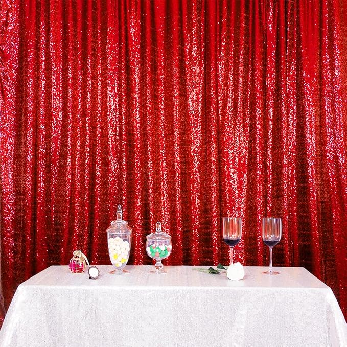 SquarePie 6x6ft Red Sequin Backdrop, High Density Non-Transparent Glitter - Image 8