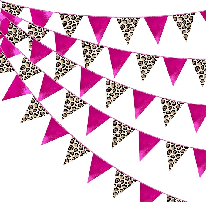 Hot Pink Leopard Print Pennant Banner Flag Hanging Paper Triangle Bunting by pinkblume