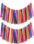 2 Packs Rainbow Ribbon Tassel Garland, Pre Assembled Colorful Garland Banner by Pantipinky