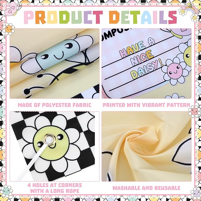 HunnmingRe Pastel Petals Banner Door Decor Colorful Flowers Back to School - Image 2