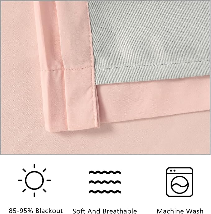 Luxurious Peach Pink Blackout Curtains 42"W x 63"L | 3 Rows of Handmade - Image 5