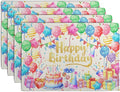 Happy Birthday Placemats Set of 4 Colorful Balloons Confetti Cake Linen Table by Wnoesat