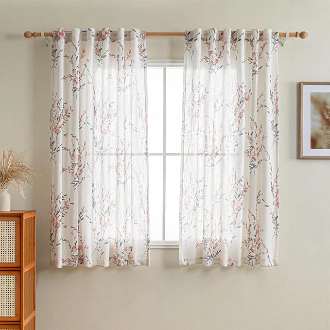 MYSKY HOME Curtains for Bedroom 63 Inch Long Linen Look Semi Sheer Not See - Image 2