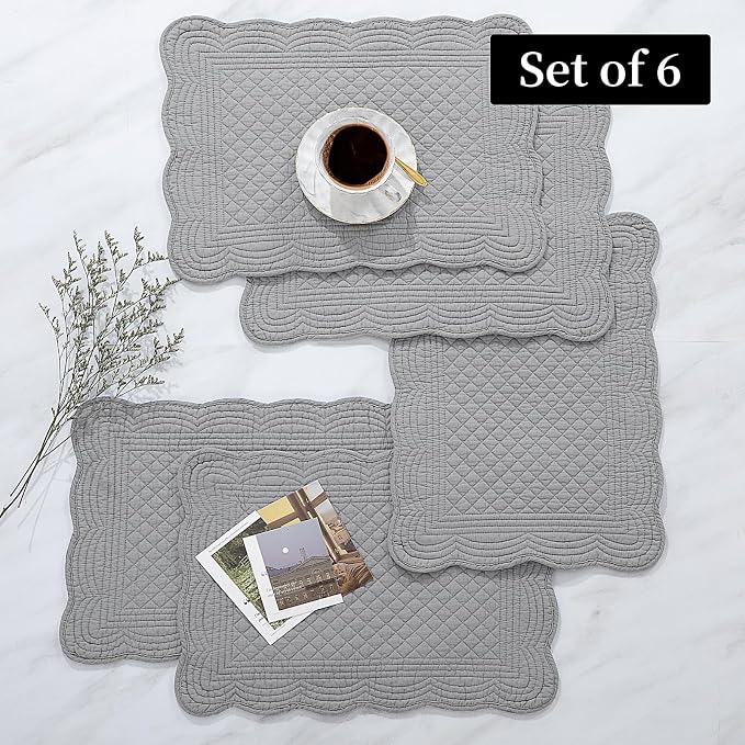 HOMBYS Quilted Placemats Set of 6 Washable-13x18 inches Rectangular Placemats - Image 5