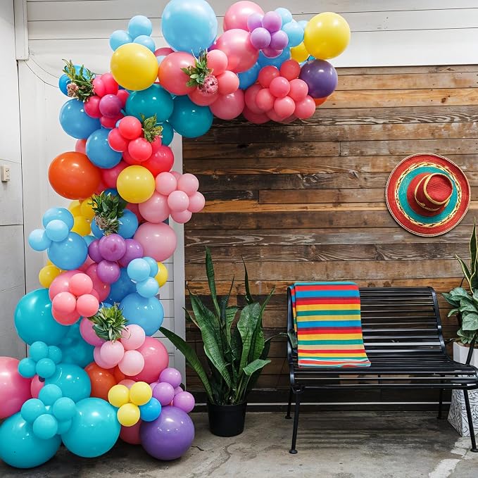 Tropical Balloons, 12 Inch Multicolor Rainbow Ballons Fruit Green Slate Blue - Image 5