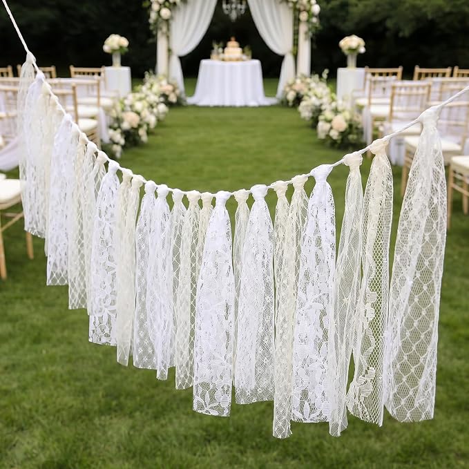 Frienda 6.5ft White Lace Tassel Garland Vintage Lace Banner by Frienda