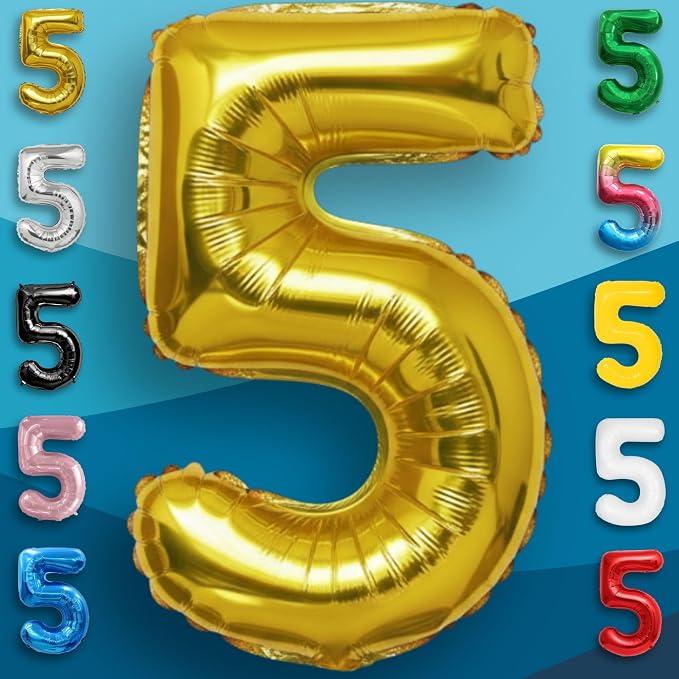 Gold Number Balloon 5 Mylar Foil Balloons 16 inch - Image 4