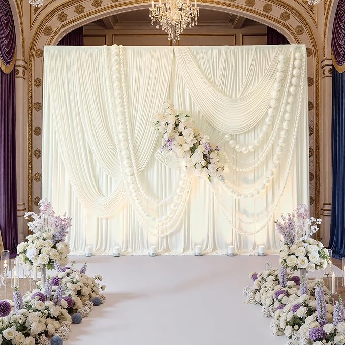 30ft x 10ft Wrinkle Free Ivory Backdrop Curtains - Image 3