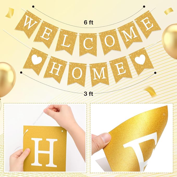 Yeaqee Welcome Home Banner Welcome Back Home Decorations 2 Hearts Sign - Image 3