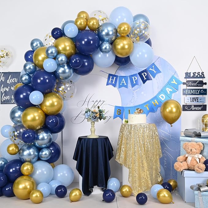 Blue Gold Balloons Garland Arch Kit, Macaron Blue Gold Confetti Balloon - Image 4
