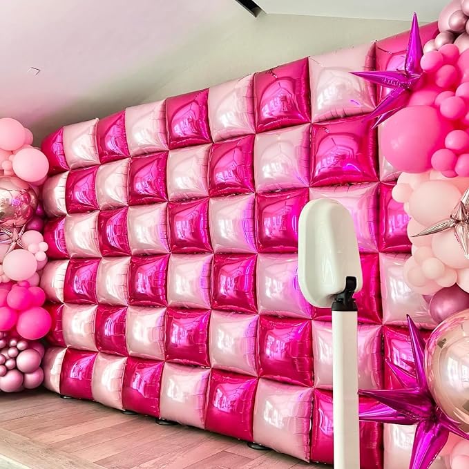 Hot Pink and Rose Double Sided Square Foil Balloons Wall, 19 Inches Pink - Image 5