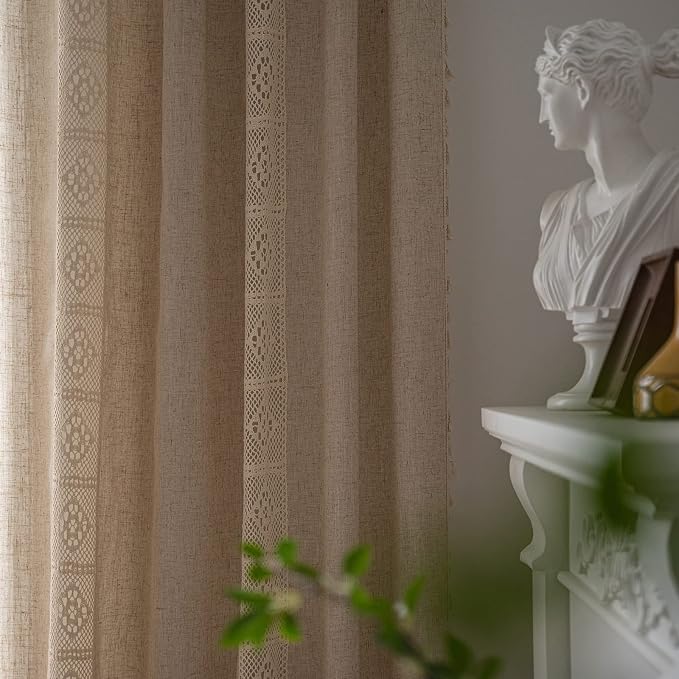 ENJOYBRIDAL Beige Curtains Crochet Lace Patchwork Drapes Curtains 84 Inch - Image 5