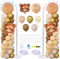 Bear Gender Reveal Balloon Column Stand Set of 2 | 104Pcs Brown Gold White by ZyloonDecoration
