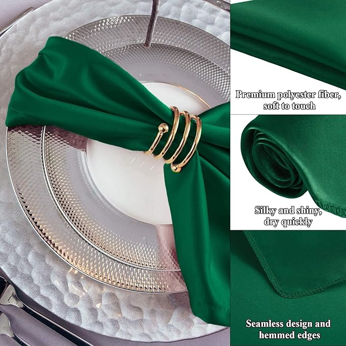 Aneco 24 Pieces Satin Napkin Square 20 x 20 Inches Dinner Napkins Weddings Party Napkin Soft Table Napkins for Romantic Weddings Party Dinner Decoration (Forest Green)