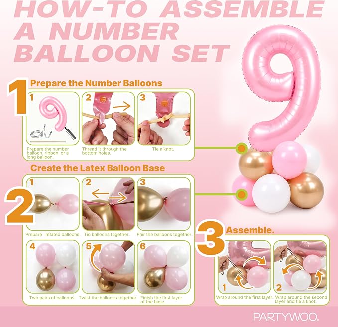 PartyWoo Number Balloons 40 Inch Pink Number 9 Kit 25pcs - Image 7