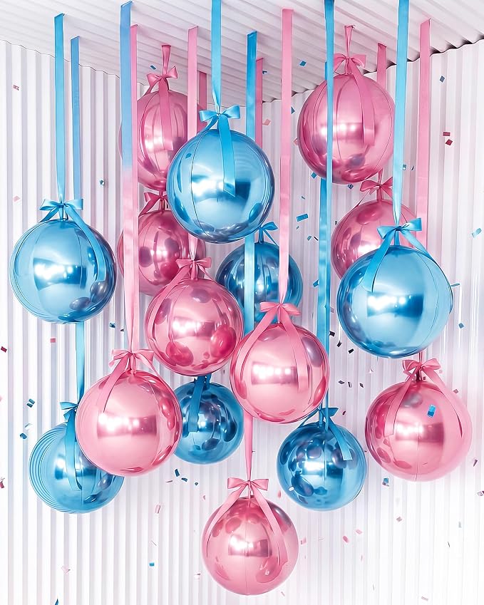Jenaai 30 Set Blue and Pink Round Foil Balloons Bulk 22 Inch 4d Metallic Giant by Jenaai