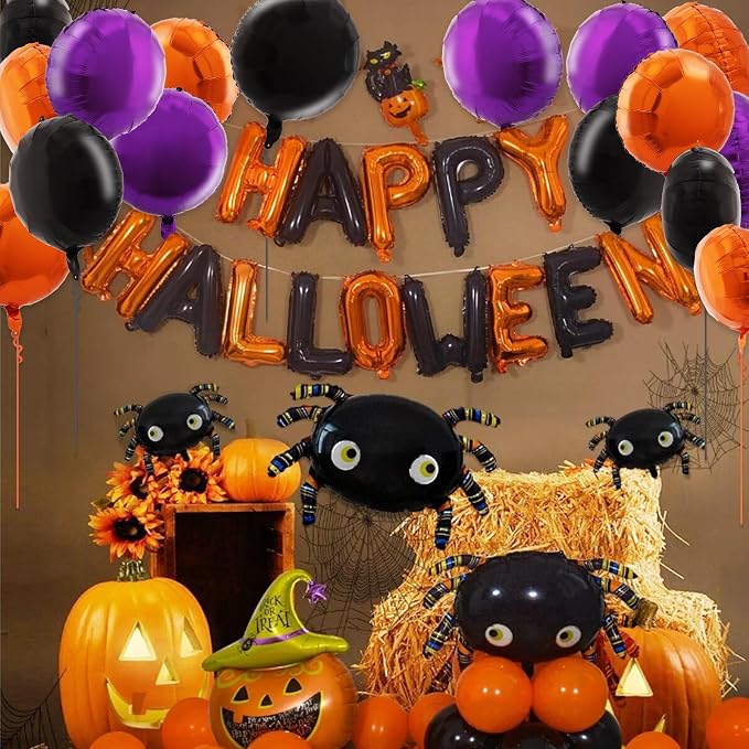 TONIFUL 30Pcs 18 Inch Black Orange Purple Round Shape Foil Balloons Big Circle - Image 3