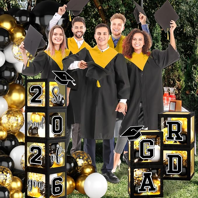 2026 Graduation Decorations Black and Gold Grad Balloon Boxes - Image 3