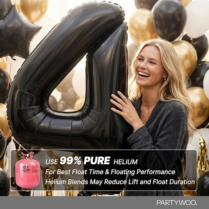 PartyWoo Number Balloons 40 Inch Black Number 4 Kit 25pcs - Image 5