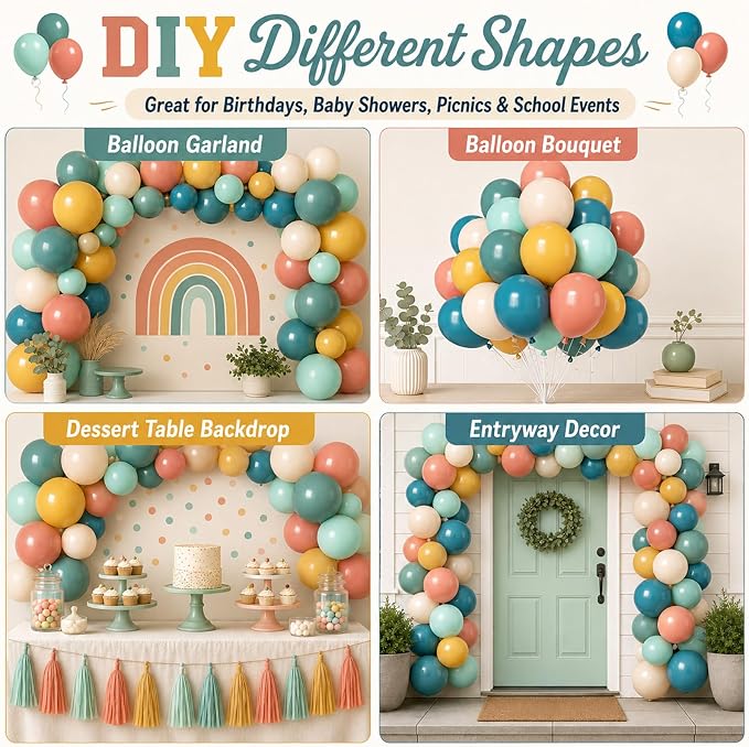 Colorful Balloons, Retro Boho Carnival Rainbow Baby Shower Sun Party Decorations - Image 6