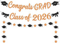 Black and Orange Congrats Grad Banner, Class of 2026 Banner and Graduation Caps by Unknown