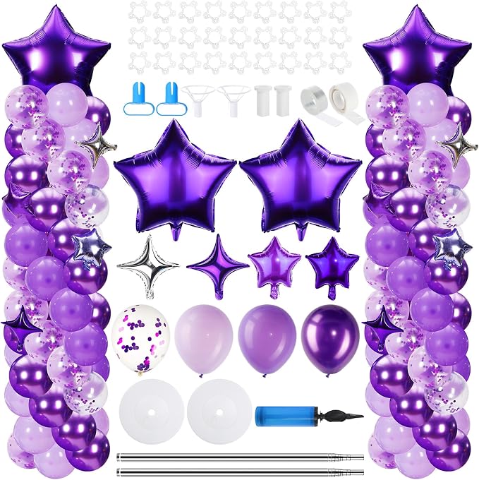 Gejoy 110 Pcs Purple Silver Balloons Column Stand Kit Adjustable Tower Stand by Gejoy