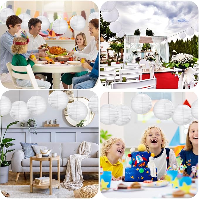Treela 30 Pack White Chinese Japanese Paper Lanterns Decorative Hanging Round - Image 7
