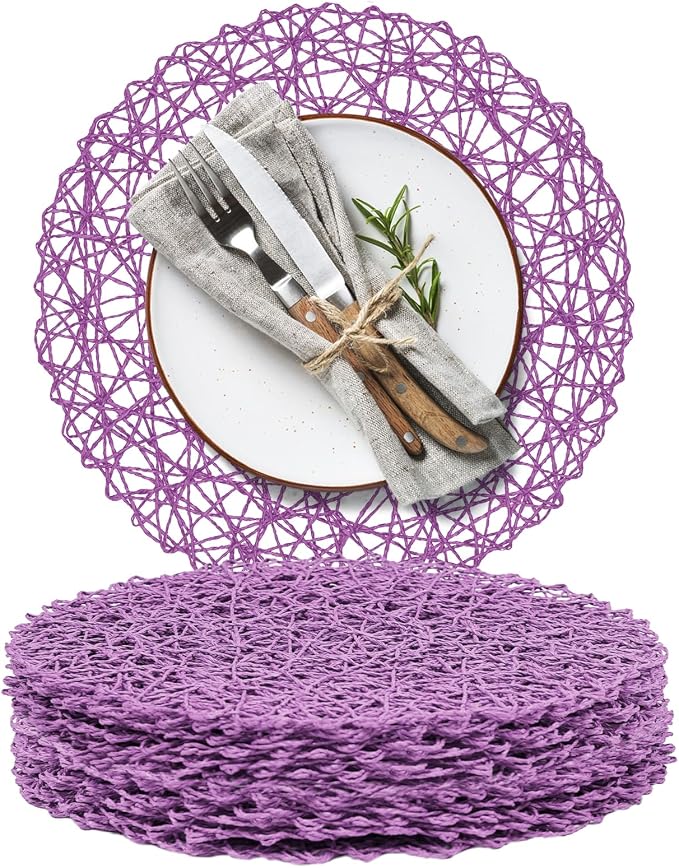 AHHFSMEI Paper Braided Round Placemats Set of 12 Natural Non-Slip Heat by AHHFSMEI