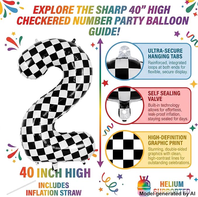 40" Checkered Number 12 Balloon - Image 2
