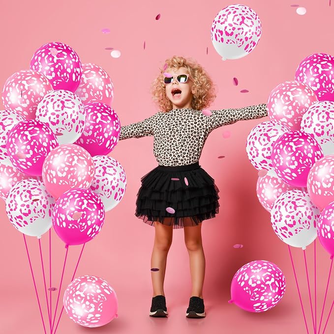 Gejoy 36 Pcs Cheetah Balloons White and Rose Pink Leopard Print Balloons 12 - Image 5
