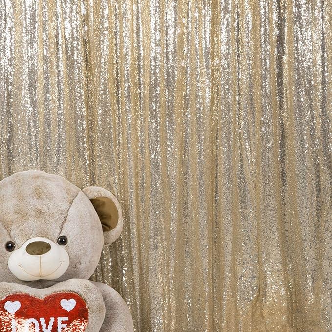 JYFLZQ Champagne Sequin Backdrop Curtains 8ft x 8ft 1 Panel Glitter Photo Booth Backdrops Sparkly Photography Background Drapes for Parties Wedding Bridal Showers