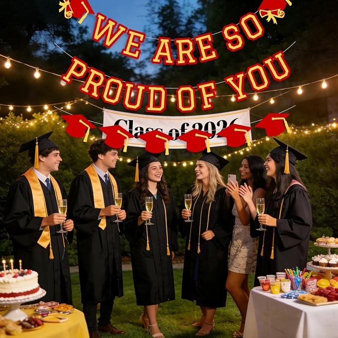 We Are So Proud Of You Banner Graduation Party Decorations Congrats Grad Cap - Image 4