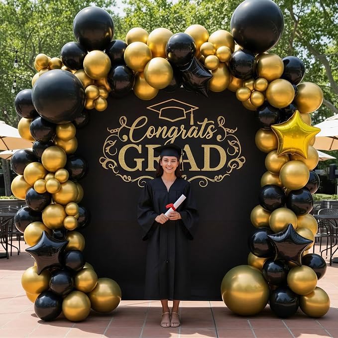 RUBFAC Black and Gold Balloons, 2026 Graduation Decorations 130pcs Black Metal - Image 3