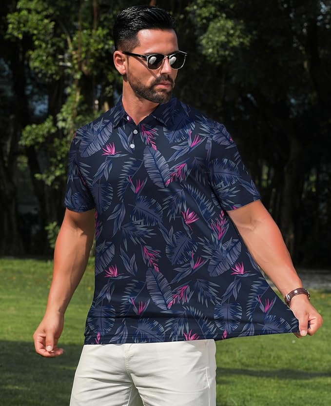 zeetoo Men's Polo Shirts Hawaiian Golf Polos Shirts Short Sleeve Performance Moisture Wicking Mens Golf Shirts