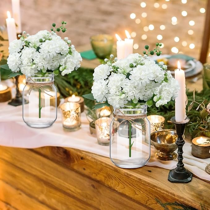 XunYee 10 Set Mason Jars for Centerpieces, Hydrangea | Mason Jar Flower Vases - Image 5