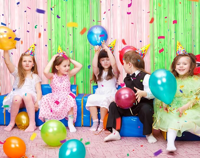 Pink and Green Ribbon Curtain Backdrop, Pre-Strung 6.56×3.77ft Hanging Ribbon - Image 4
