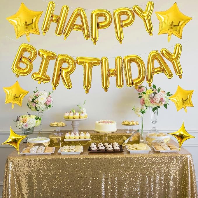 Gold Happy Birthday Balloon Banner, 16 Inch Mylar Foil Letter Balloons - Image 7