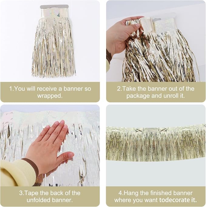 BEISHIDA Laser Champagne Fringe Garland Banner Wall Tinsel Foil Streamers | - Image 2