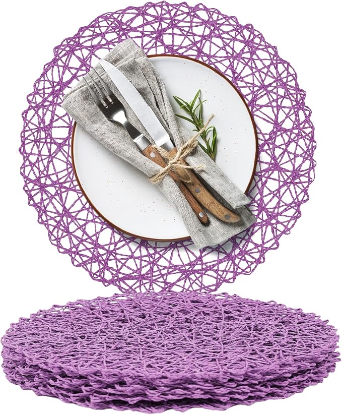 AHHFSMEI Paper Braided Round Placemats Set of 6 Natural Non-Slip Heat Resistant by AHHFSMEI