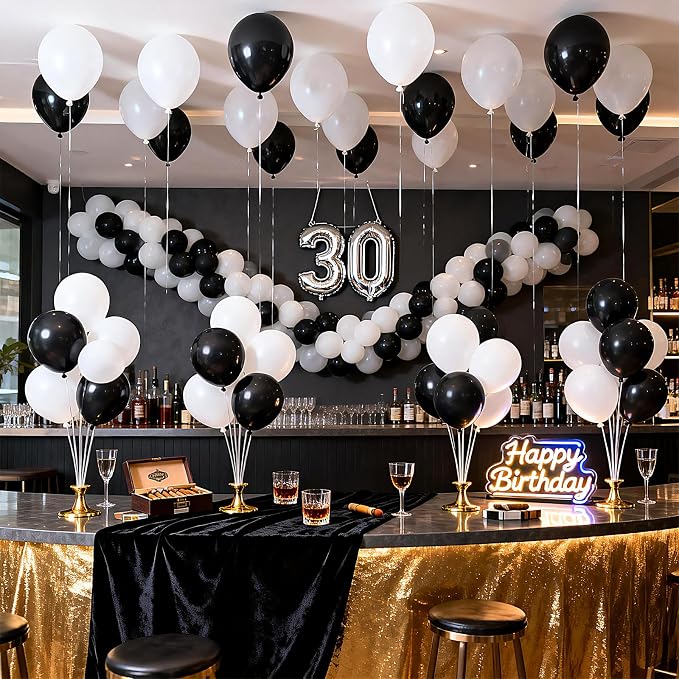 Black and White Balloons 100 Pack 12 Inch White Black Extra Thick Latex Party - Image 4